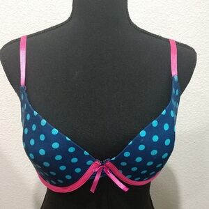 Chic Blue Polka Dot Bra with Pink Accents